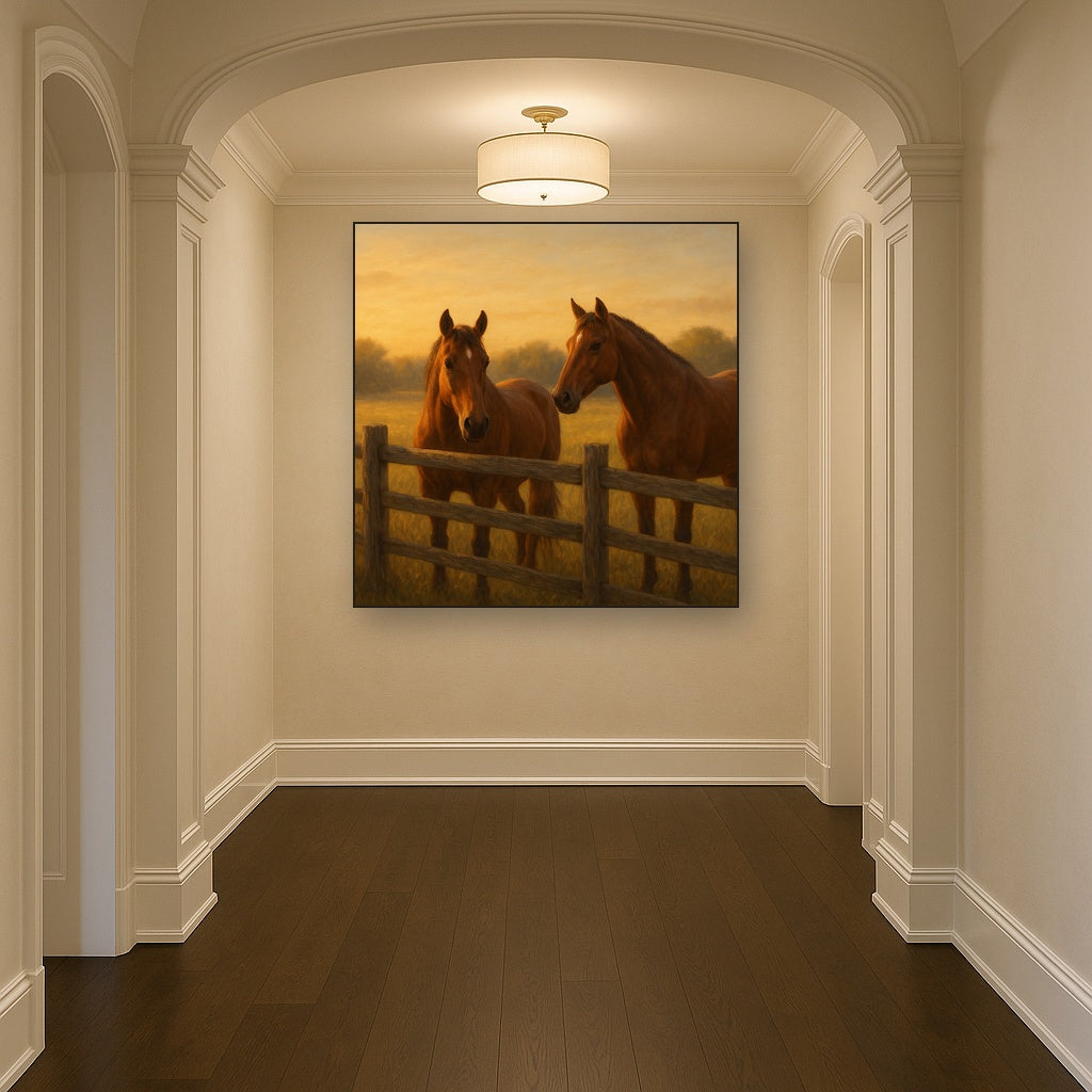 Two Horses at Rustic Post & Rail Fence No. 8 Oil Painting - View 5