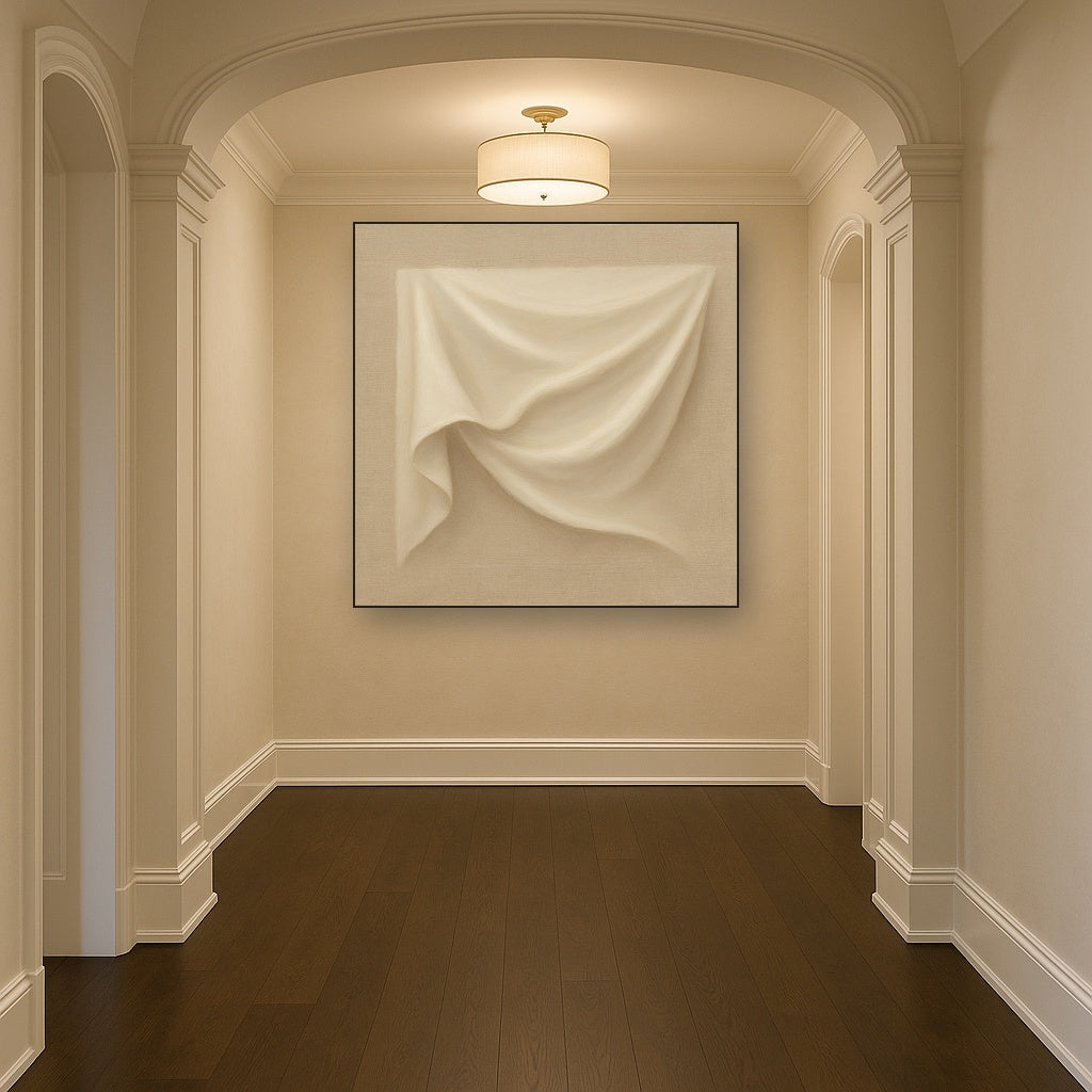 Alabaster Linen Texture Fold No. 4 - Modern Fine Art Oil Painting - View 5