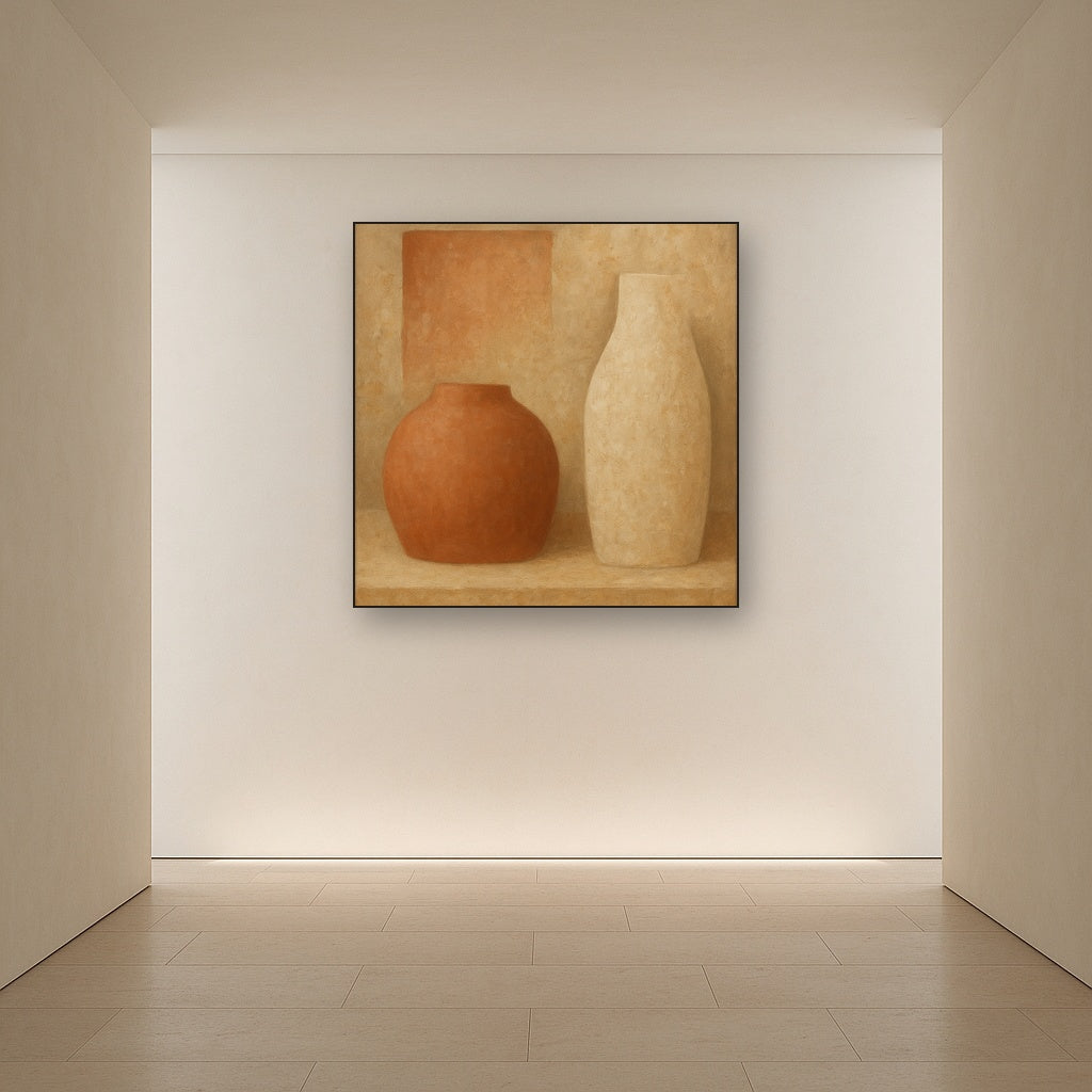 Earthy Terracotta & Weathered Plaster Wash Oil Painting - View 5