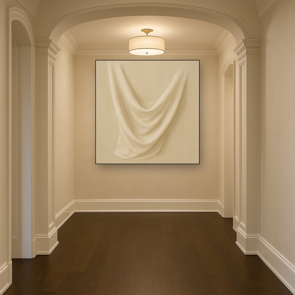 Alabaster Linen Texture Fold No. 4 - Modern Fine Art Oil Painting - View 5