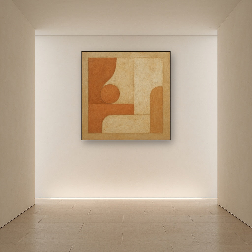 Earthy Terracotta & Weathered Plaster Wash No. 14 Oil Painting Staged in Bright Entryway and Hallway Gallery Wall, Hand Painted Fine Art on Linen