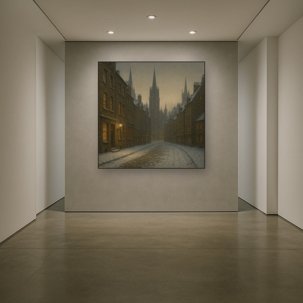 Edinburgh Old Town Royal Mile in Snow No. 10 Oil Painting - View 5