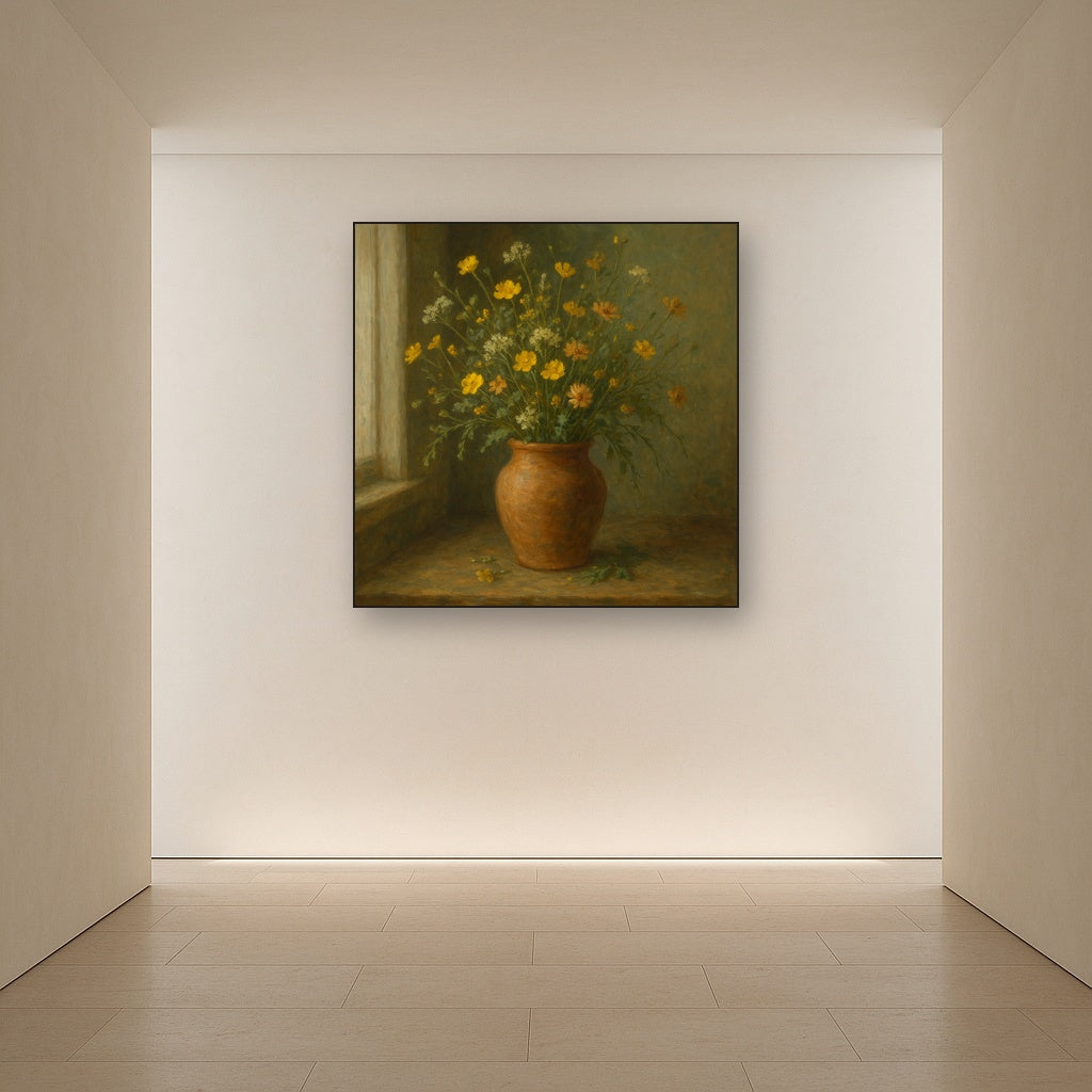 Vintage Meadow Wildflowers in Earthenware Jar No. 5 Fine Art Oil Painting - View 5