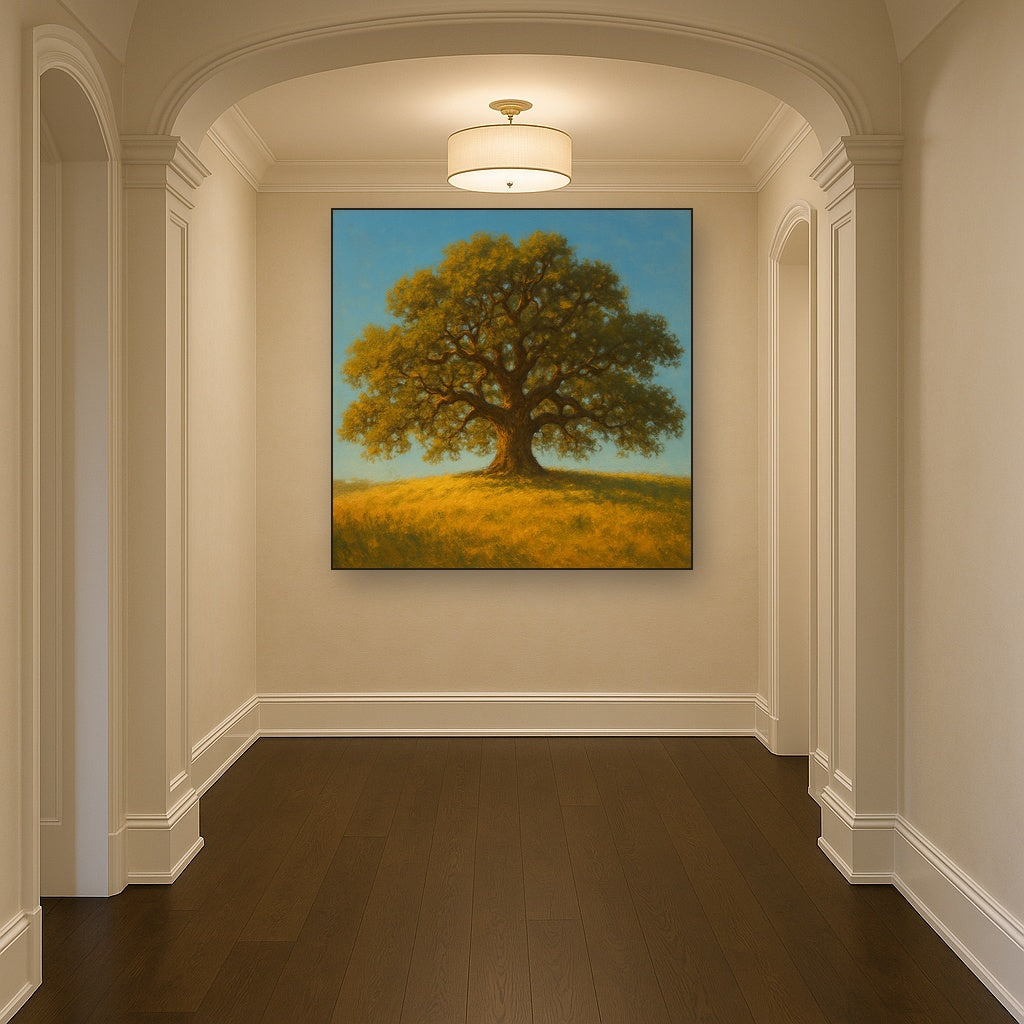 Old Oak Tree on Sunlit Meadow Ridge No. 9 Fine Art Oil Painting - View 5