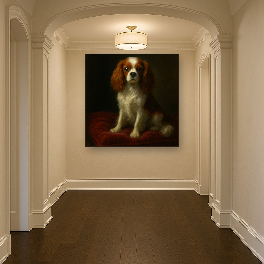 Cavalier King Charles Spaniel on Velvet Cushion No. 6 Fine Art Oil Painting - View 5
