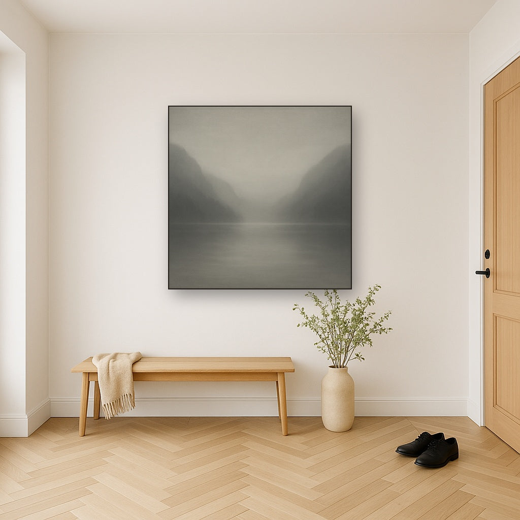 Misty Fjord Horizon in Monochromatic Slate No. 21 Oil Painting - View 5