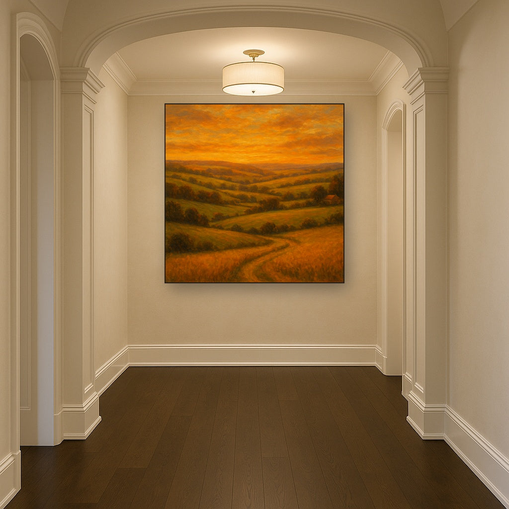 Rolling Pastoral Hills in Warm Golden Sunset No. 8 Fine Art Oil Painting - View 5