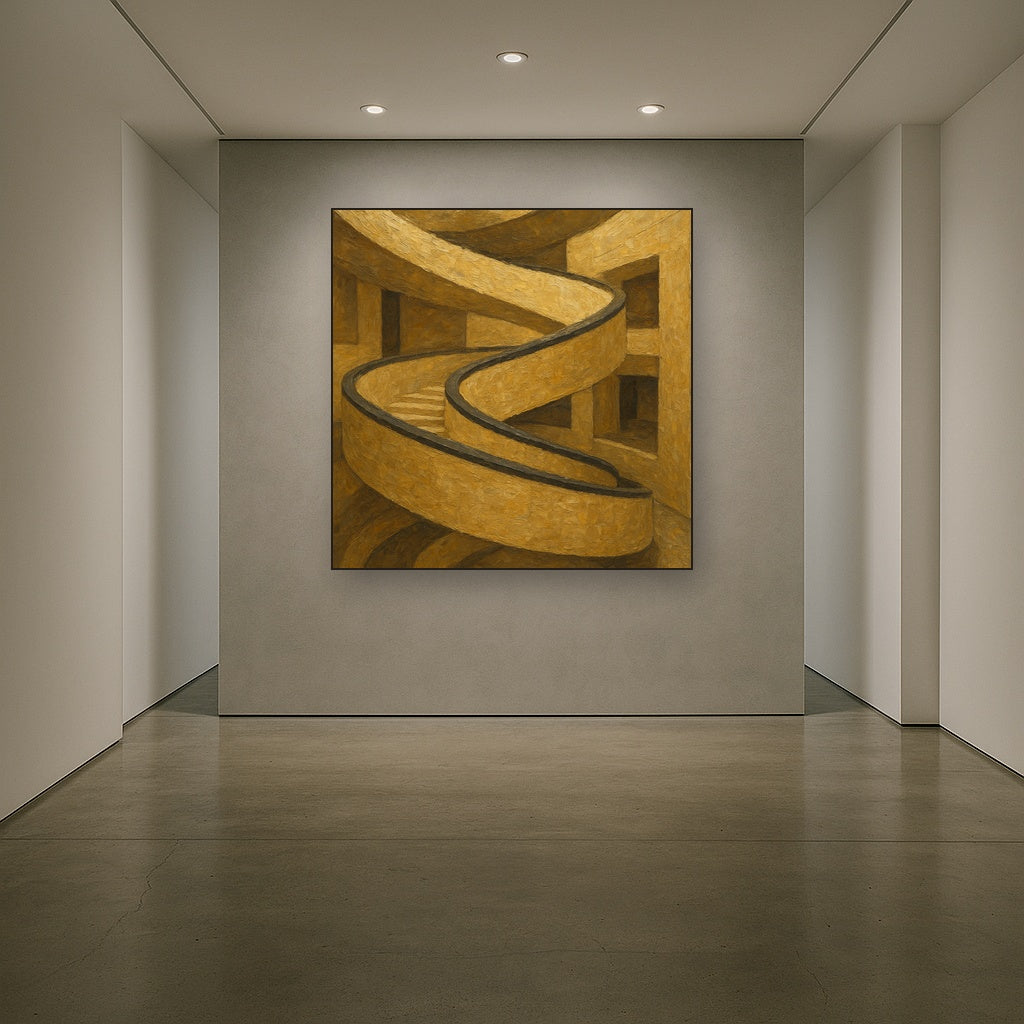 Travertine Spiral Atrium Perspective No. 2 Oil Painting - Styled in Entryway Hallway