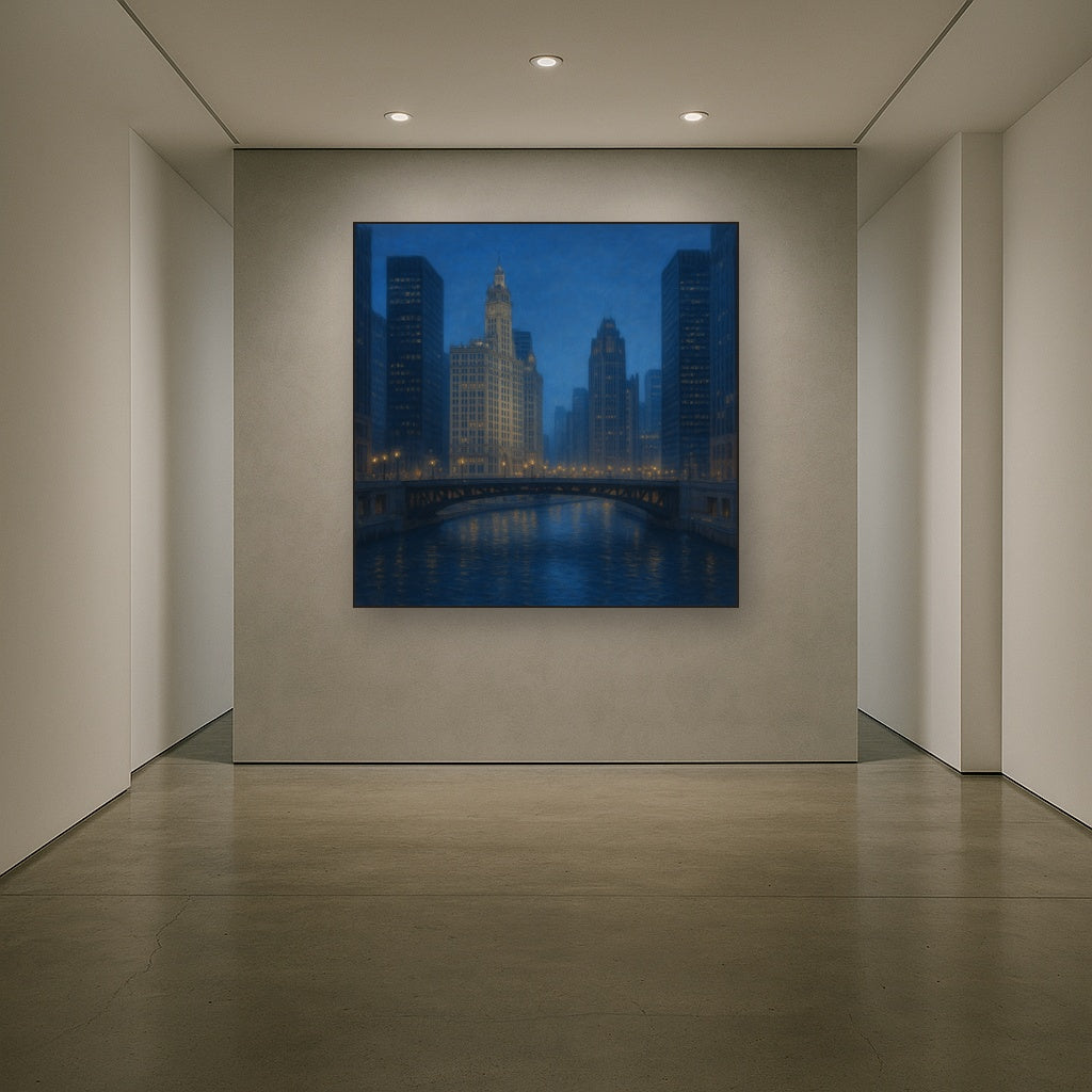 Chicago Riverfront Architecture at Blue Hour No. 11 Oil Painting - View 5