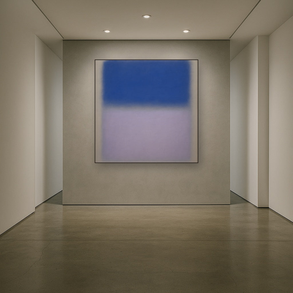 Cobalt Azure & Twilight Lavender Immersion No. 22 Oil Painting Staged in Bright Entryway and Hallway Gallery Wall, Hand Painted Fine Art on Linen
