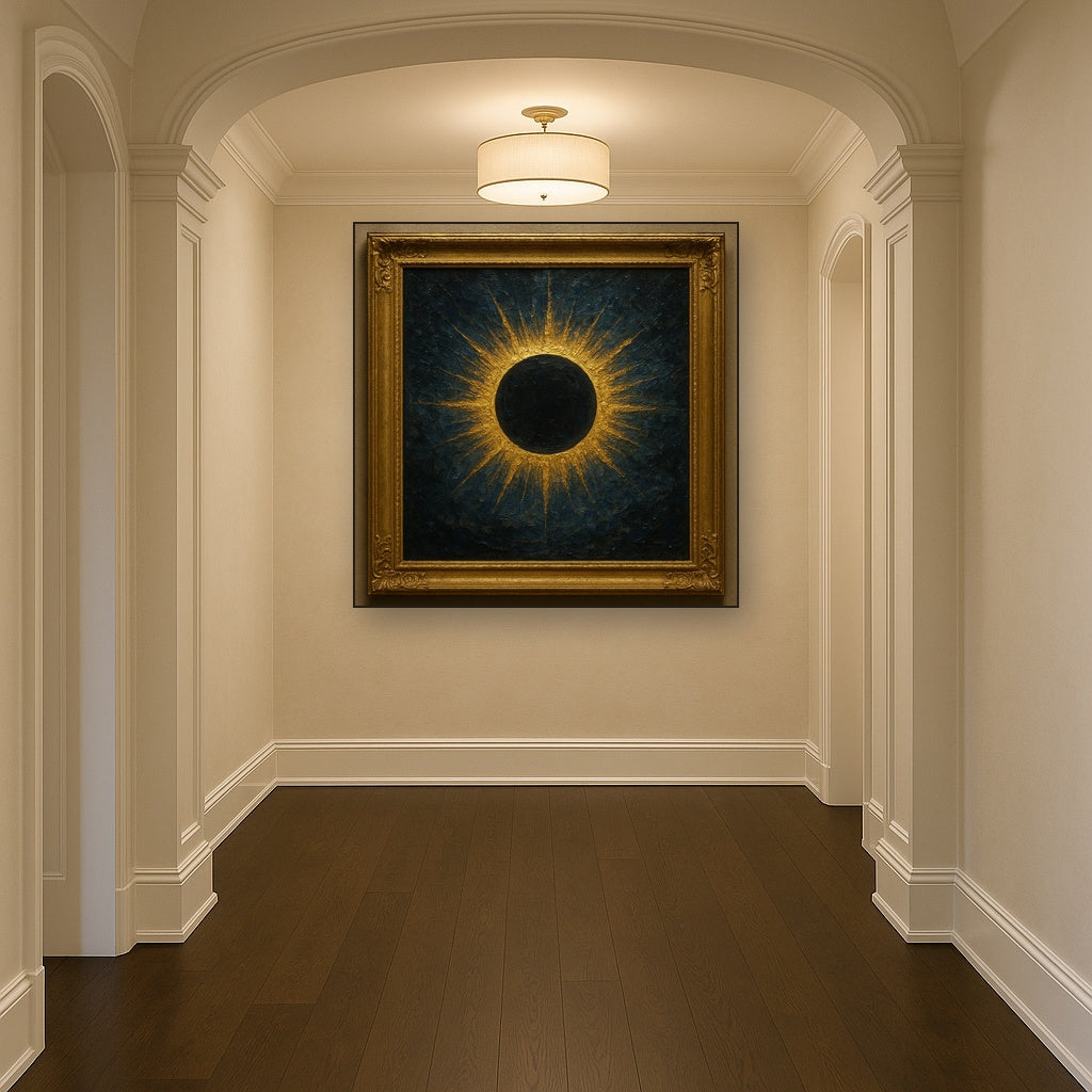 Celestial Solar Eclipse Gilded Oil Painting - View 5