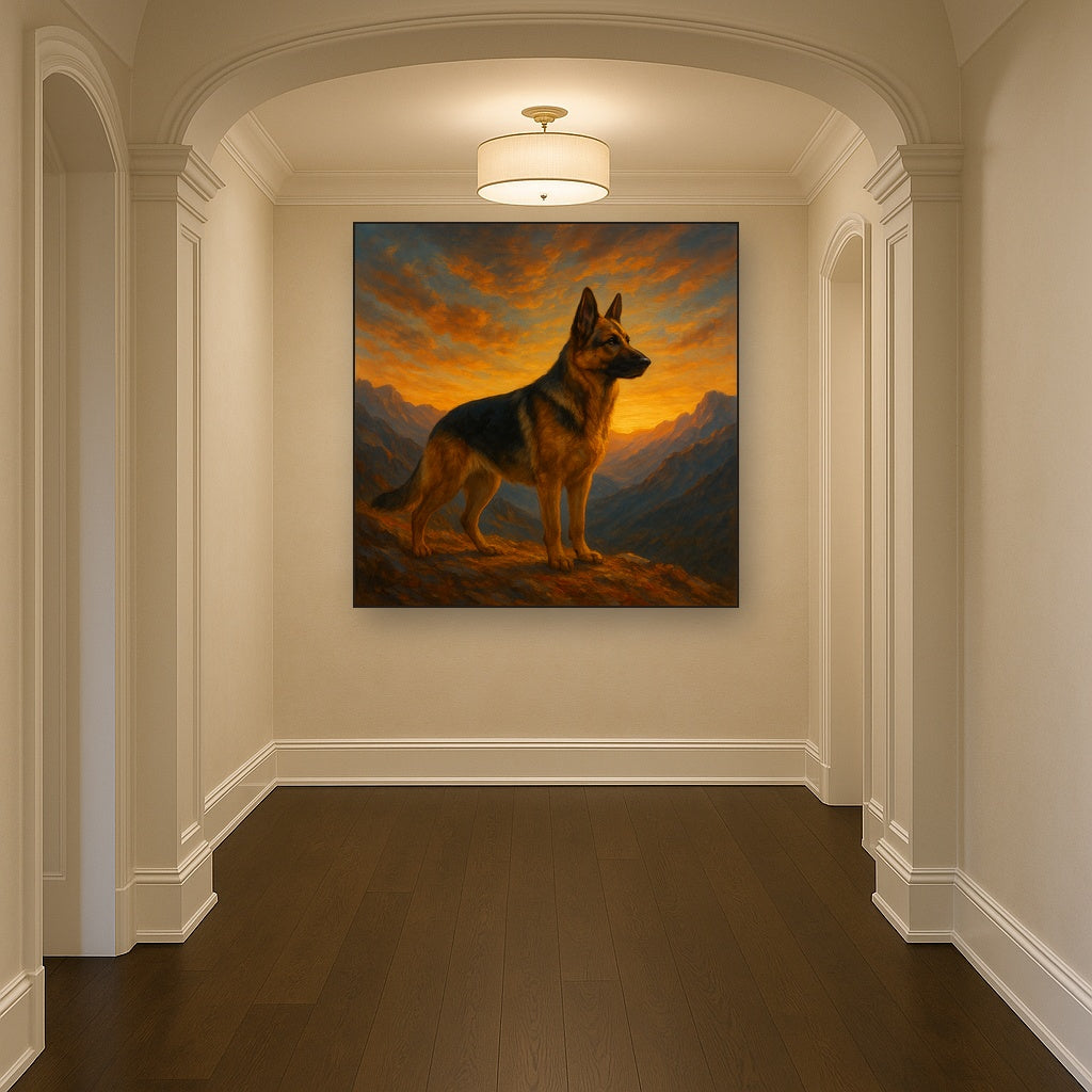 German Shepherd Standing in Alpine Sunset No. 8 Fine Art Oil Painting - View 5