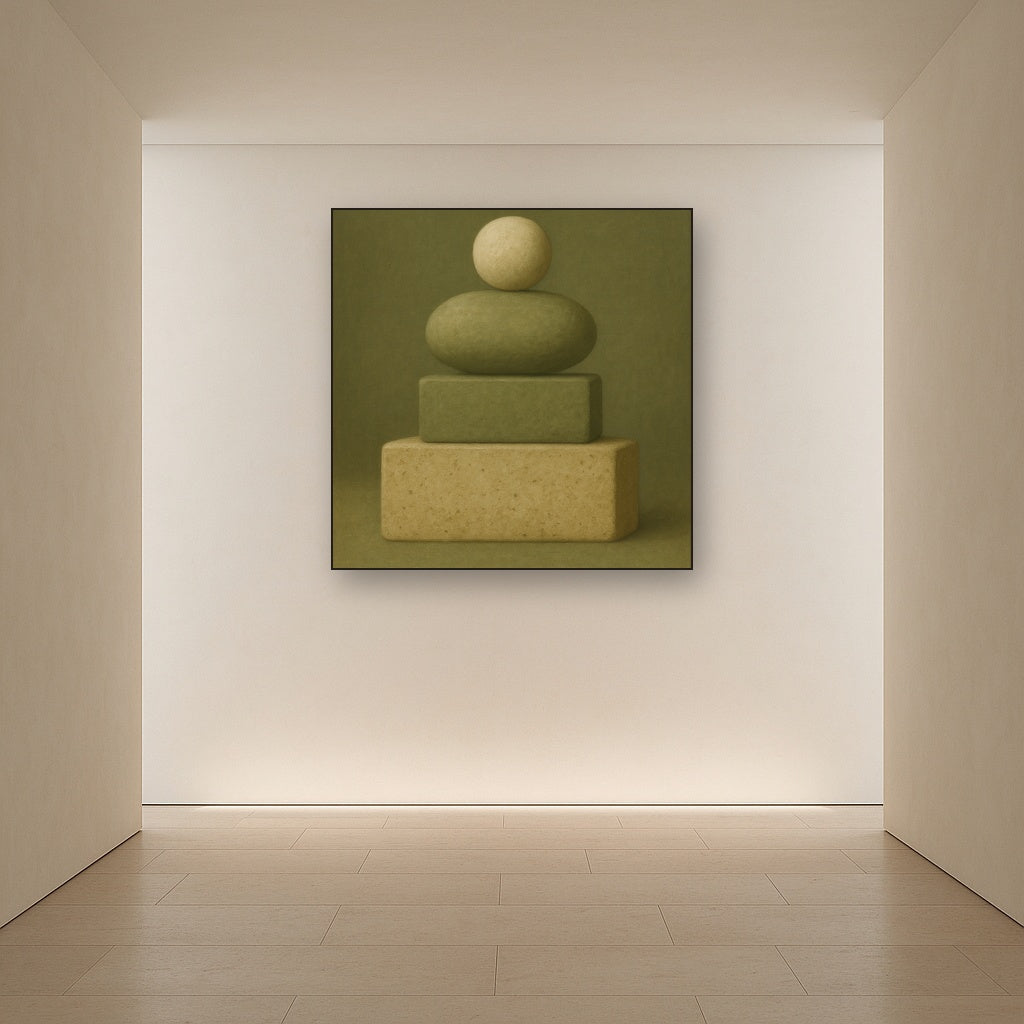 Muted Olive & Sandstone Geometric Balance No. 11 Oil Painting - View 5