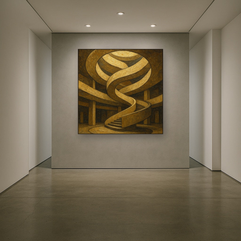 Travertine Spiral Atrium Perspective No. 4 Oil Painting - Styled in Entryway Hallway