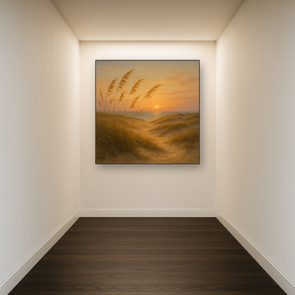 Sea Oats on Rolling Coastal Dunes at Sunset No. 6 Oil Painting - View 5