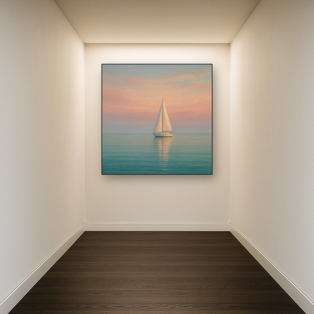 Solitary Sailboat on Vast Glass Horizon No. 7 Fine Art Oil Painting - View 5