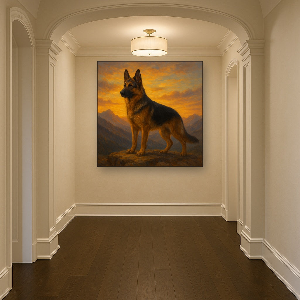 German Shepherd Standing in Alpine Sunset No. 14 Fine Art Oil Painting - View 5