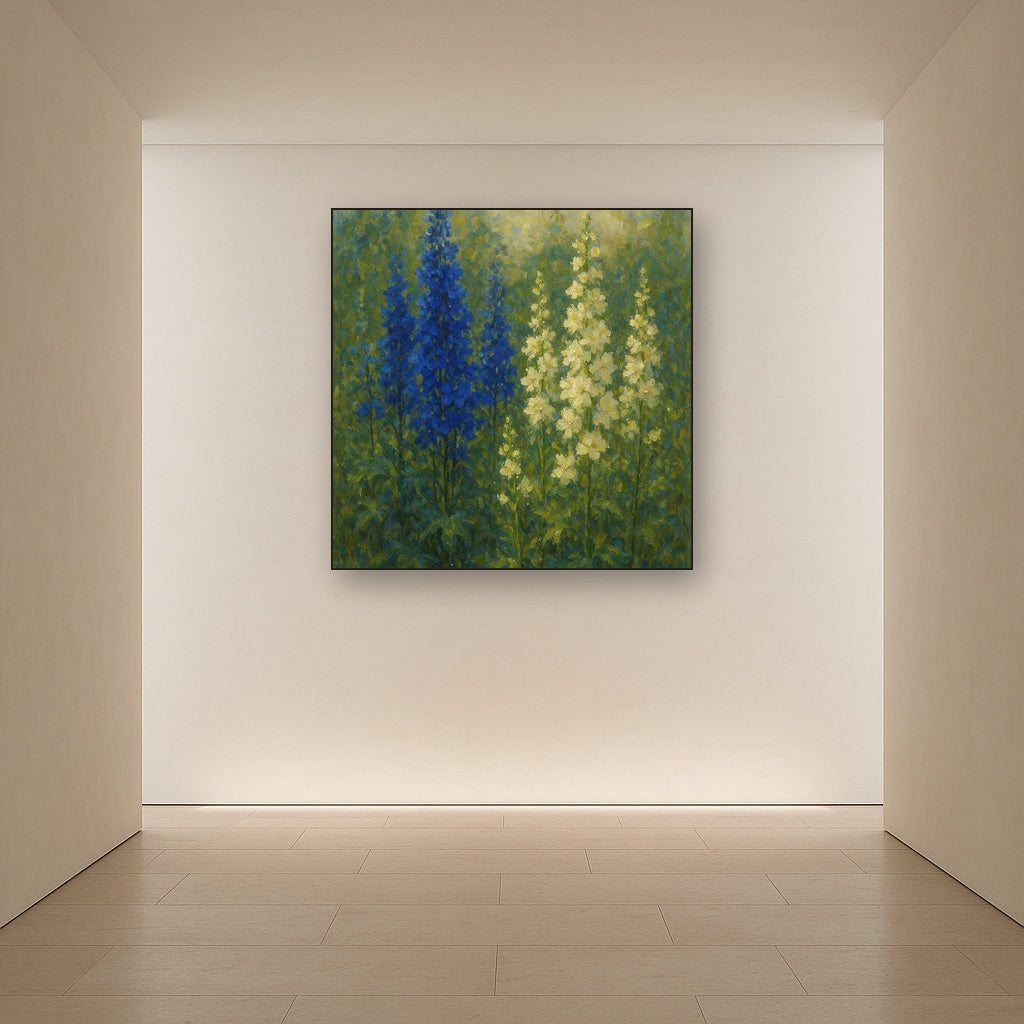 Wild Blue Delphiniums & White Larkspur Garden No. 7 Fine Art Oil Painting - View 5