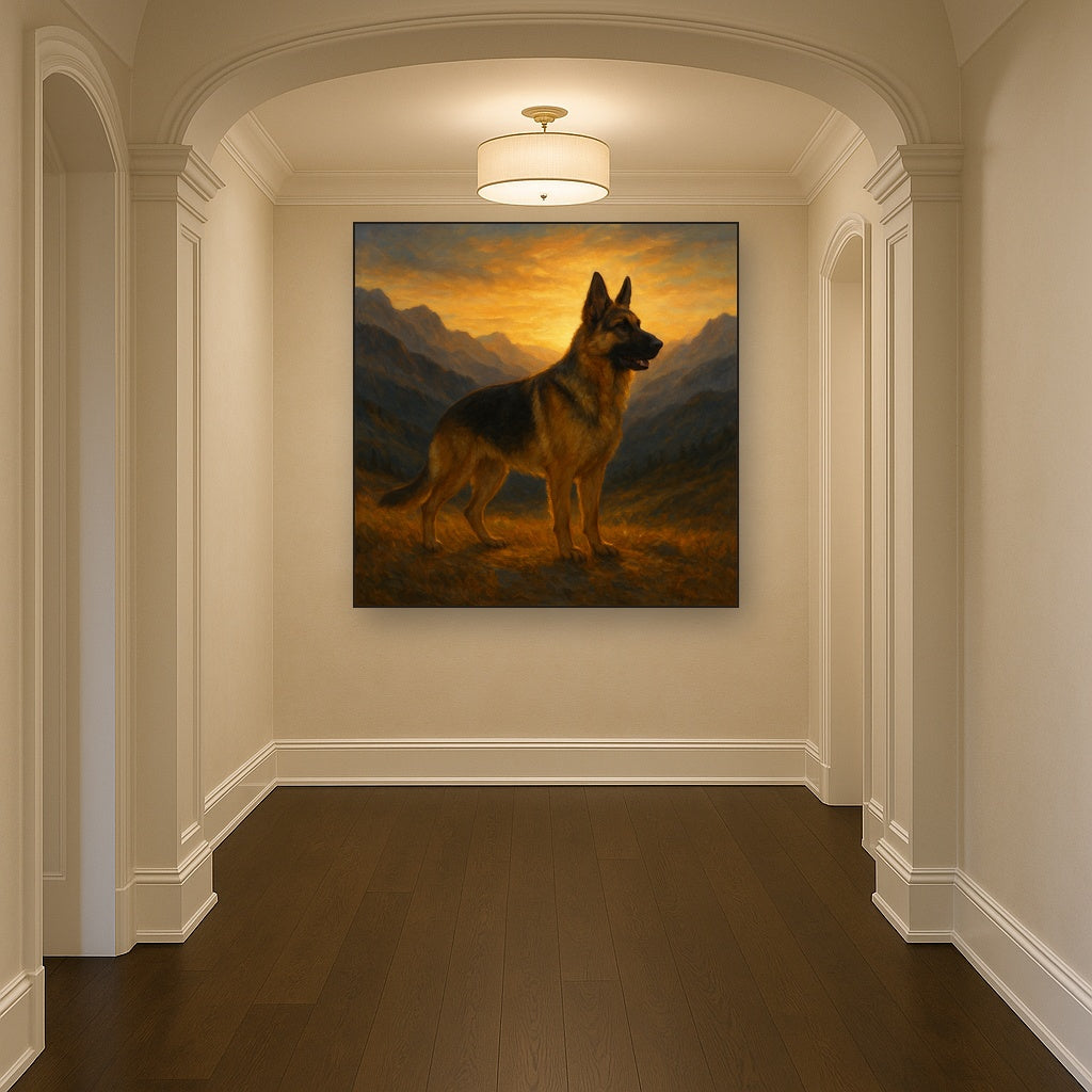 German Shepherd Standing in Alpine Sunset No. 17 Fine Art Oil Painting - View 5