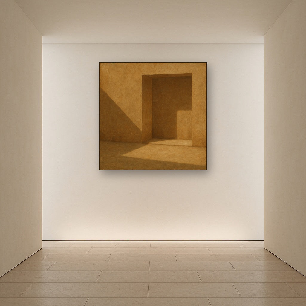 Kyoto Courtyard Shadow Japandi Oil Painting - Styled in Entryway Hallway