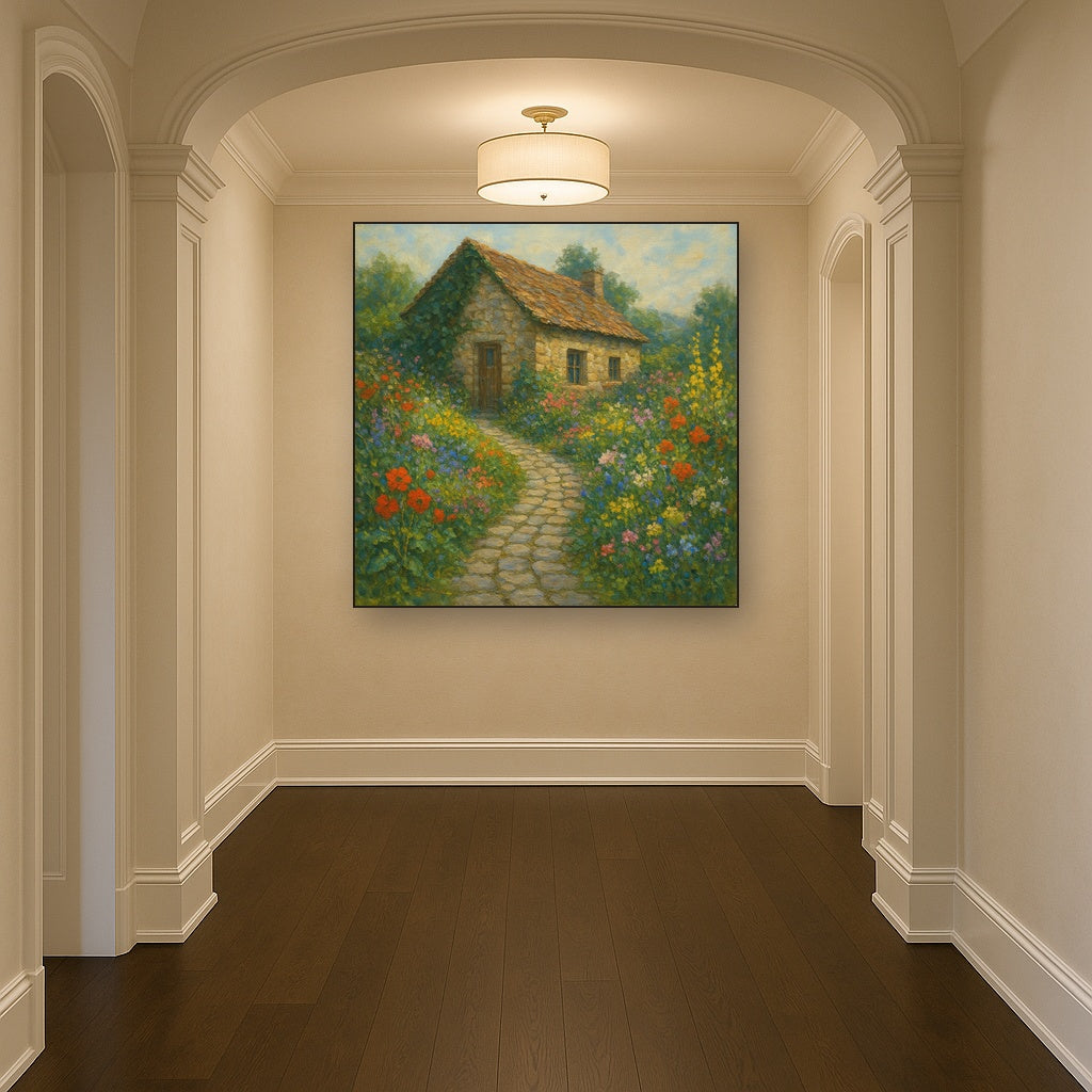 Rustic Stone Cottage Path with Wild Garden Blooms No. 10 Fine Art Oil Painting - View 5