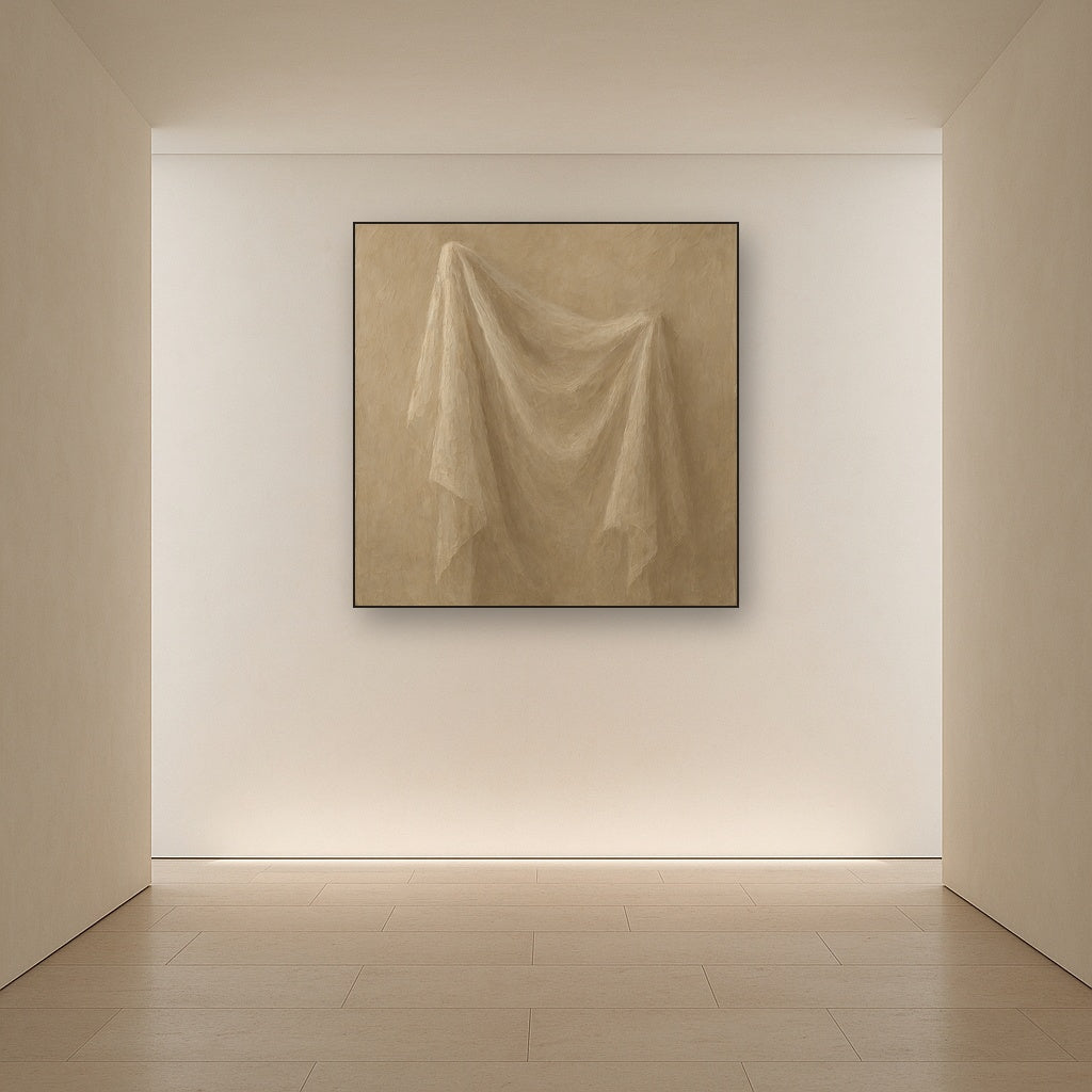 Ethereal Taupe Veil Minimalist Oil Painting - View 5