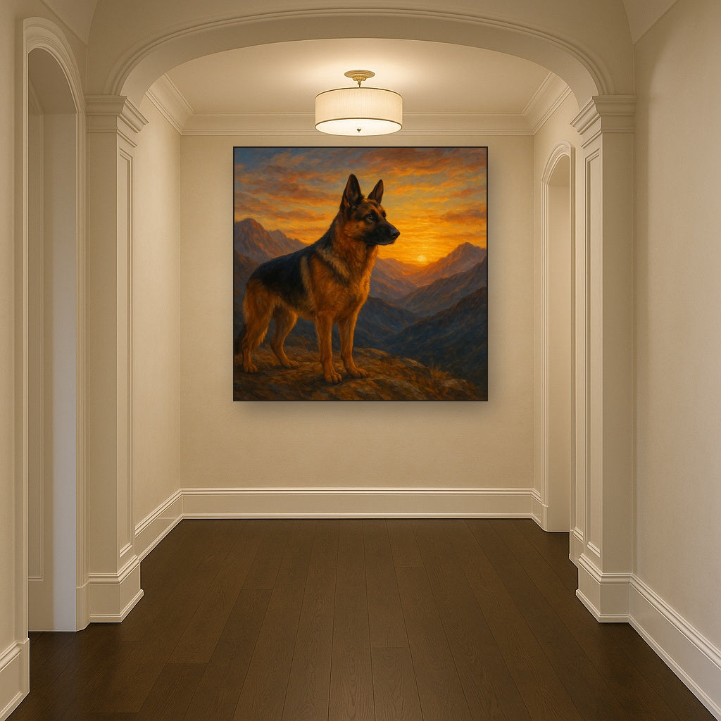 German Shepherd Standing in Alpine Sunset Fine Art Oil Painting - View 5