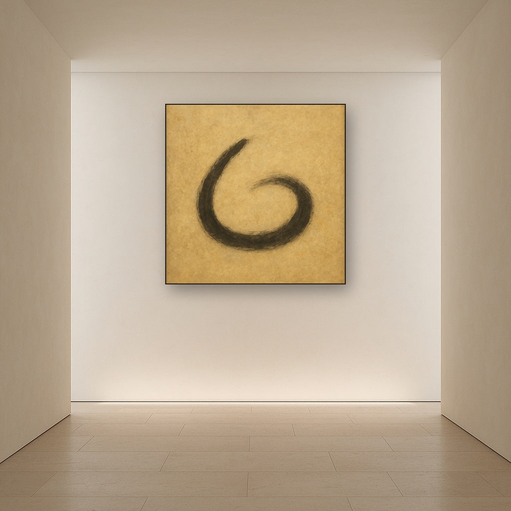 Aged Rice Paper & Charcoal Calligraphic Balance No. 6 Oil Painting Staged in Bright Entryway and Hallway Gallery Wall, Hand Painted Fine Art on Linen