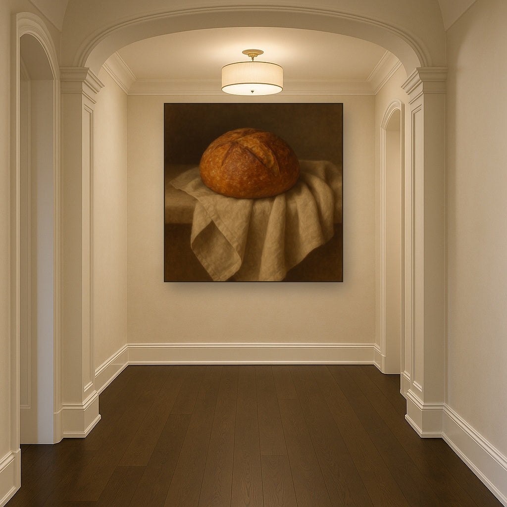Artisan Sourdough Boule & Linen Drapery No. 7 Oil Painting - View 5