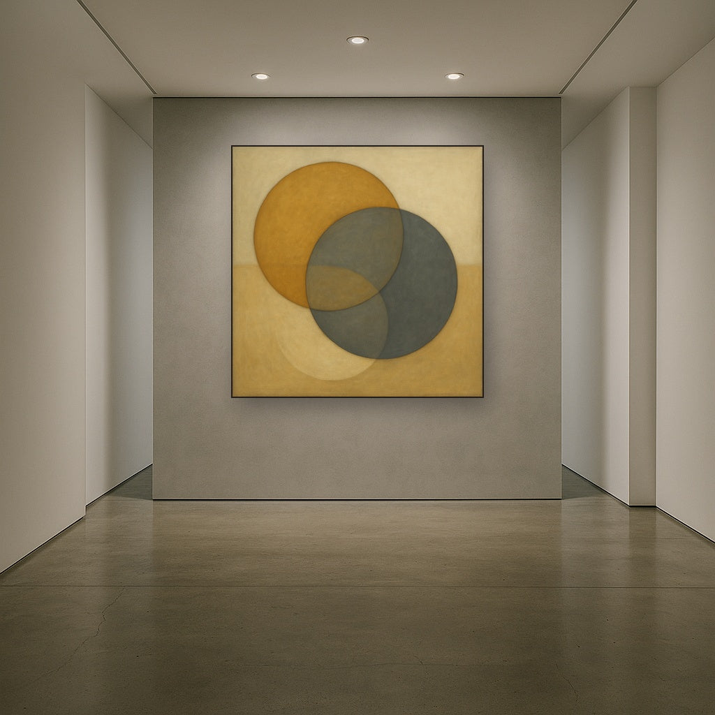 Intersecting Discs in Burnished Ochre & Slate Fine Art Oil Painting - View 5