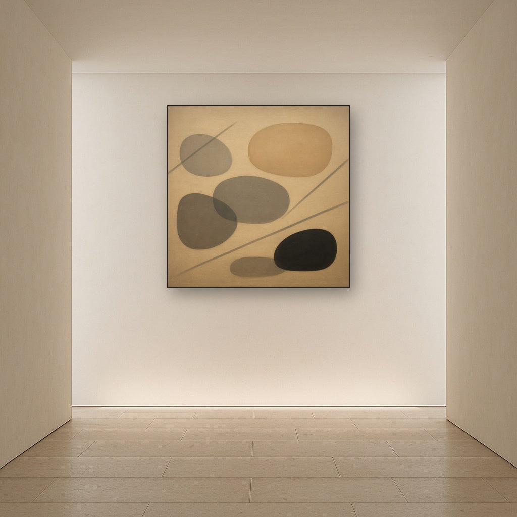 Organic Pebble Contours & Slanted Lines No. 21 Oil Painting Staged in Bright Entryway and Hallway Gallery Wall, Hand Painted Fine Art on Linen