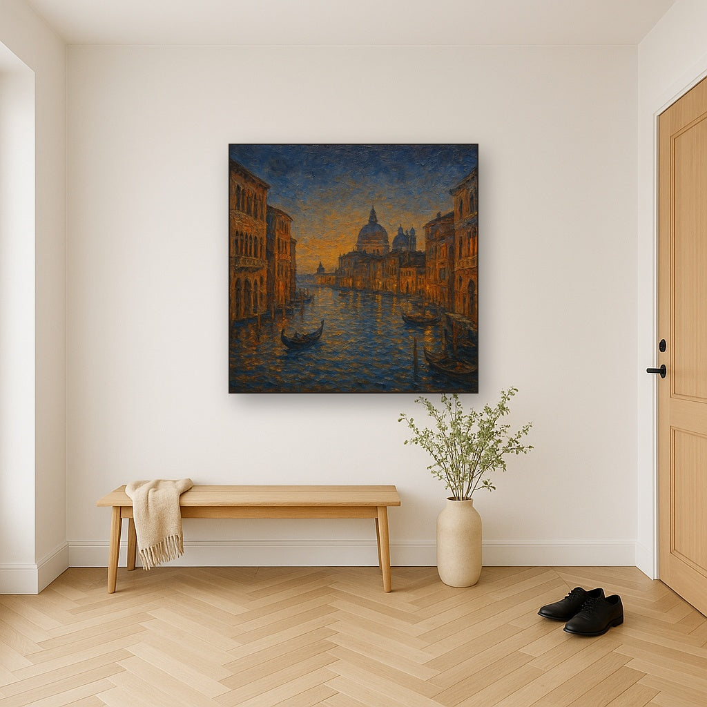 Vintage Venetian Grand Canal at Twilight No. 5 Oil Painting - Styled in Entryway Hallway