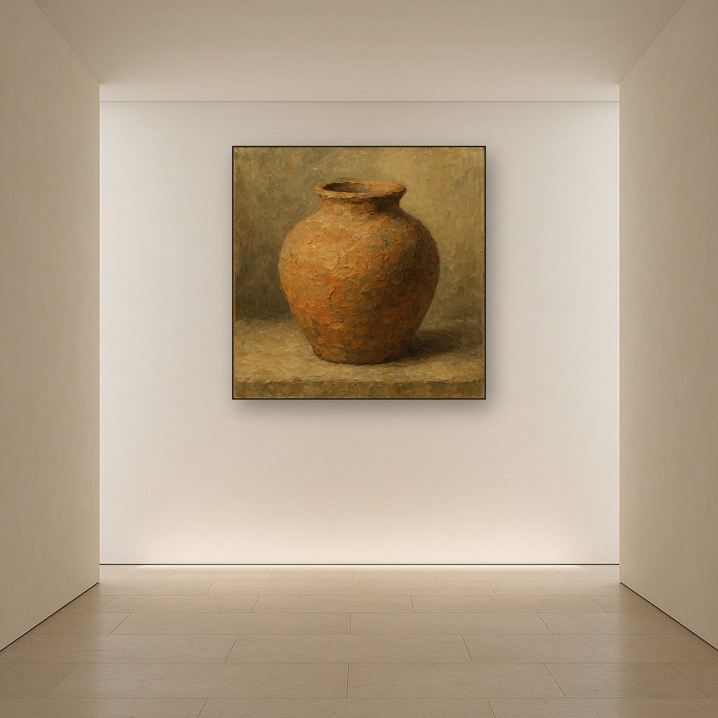 Rough Terracotta Vessel Study Wabi-Sabi Oil Painting - View 5