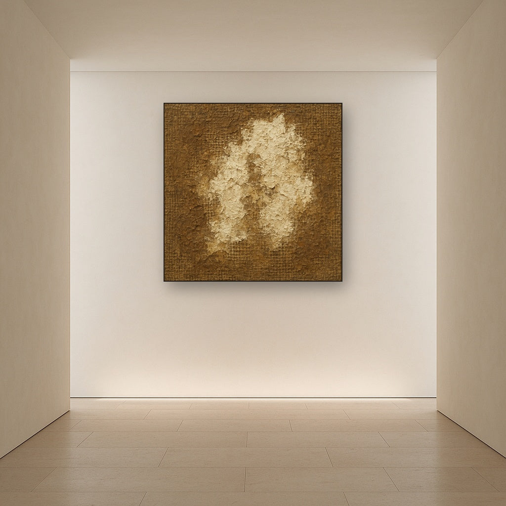 Aged Linen & Burlap Weave Earthy Oil Painting - Styled in Entryway Hallway