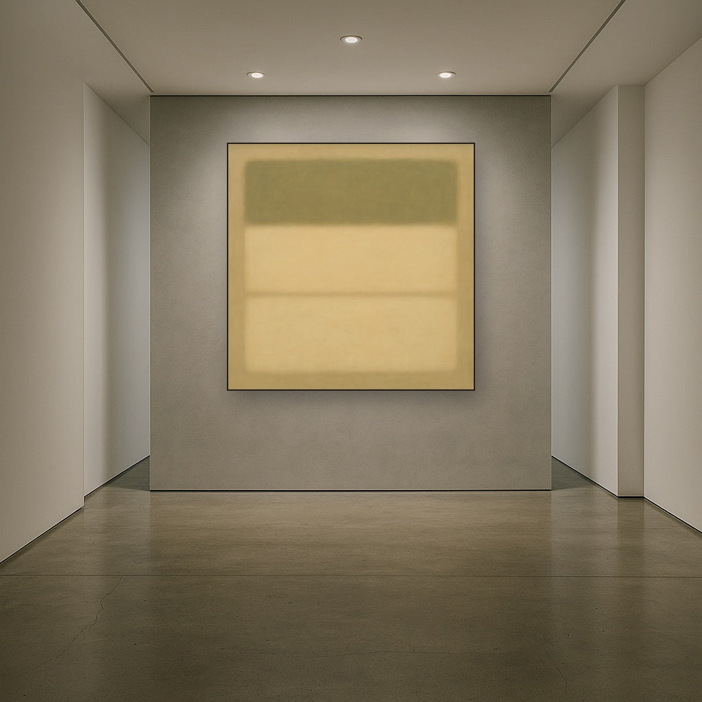 Sage Olive & Pale Sandstone Minimalist Harmony No. 9 Oil Painting Staged in Bright Entryway and Hallway Gallery Wall, Hand Painted Fine Art on Linen