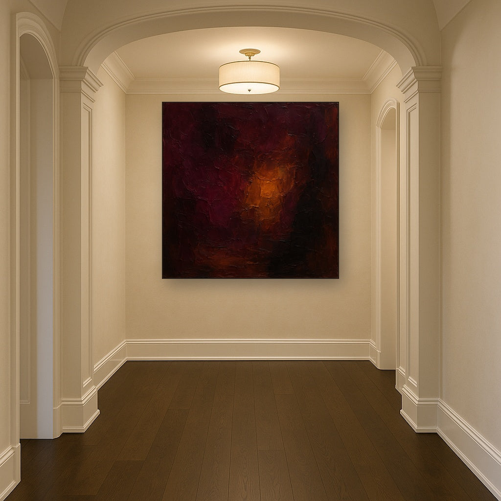 Rich Burgundy Plum & Velvet Amber No. 2 Oil Painting - Styled in Entryway Hallway