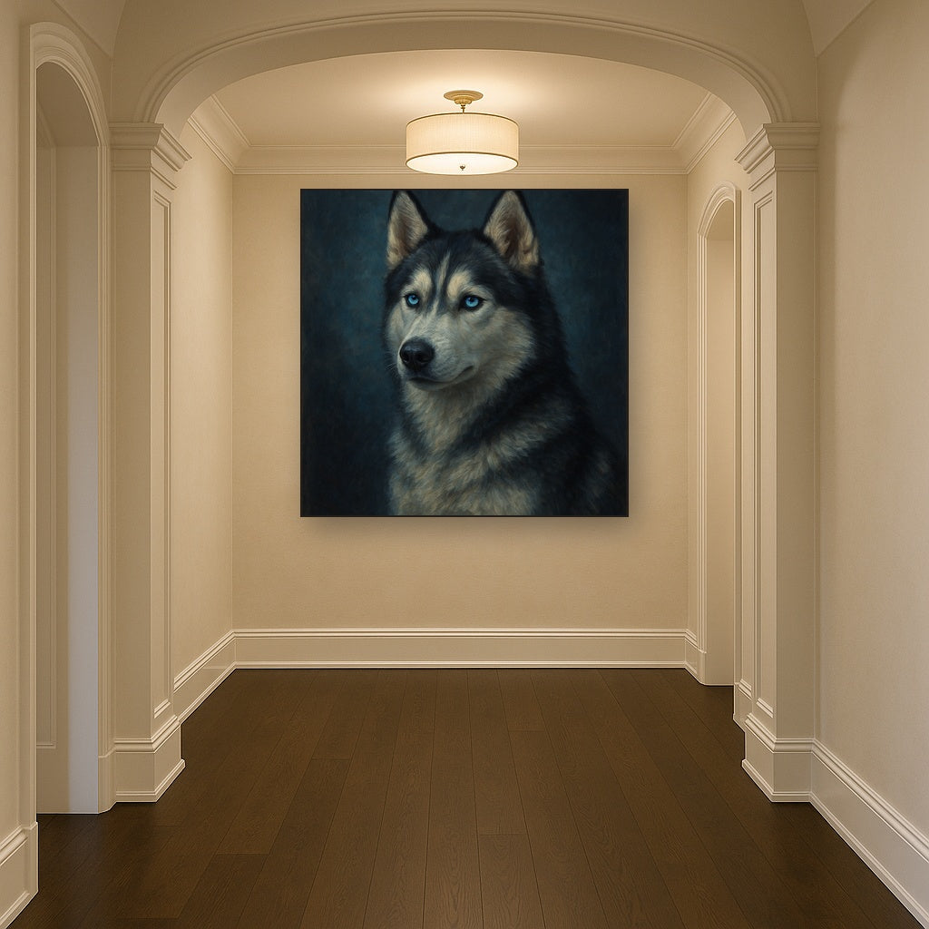Siberian Husky with Luminous Ice Blue Eyes Fine Art Oil Painting - View 5