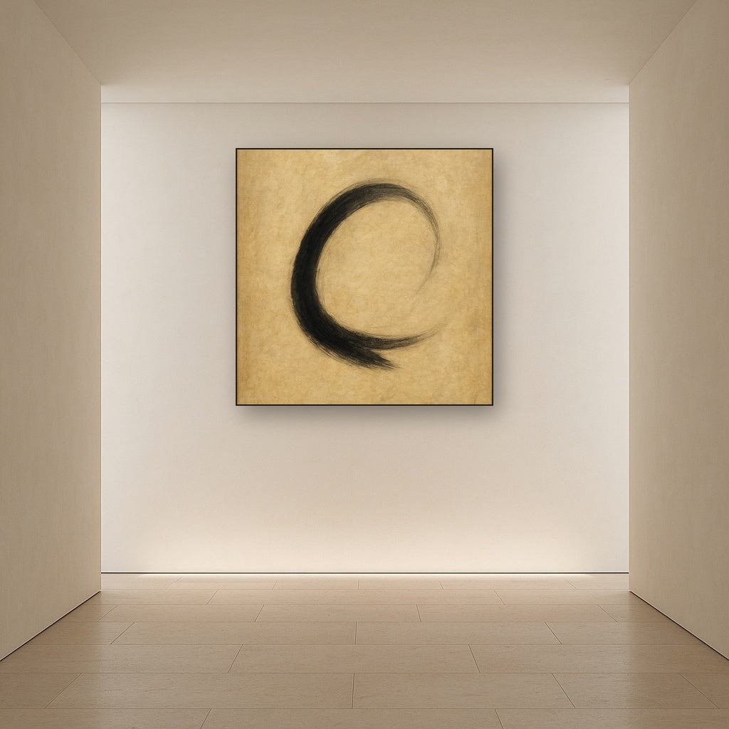 Aged Rice Paper & Charcoal Calligraphic Balance No. 10 Oil Painting - View 5