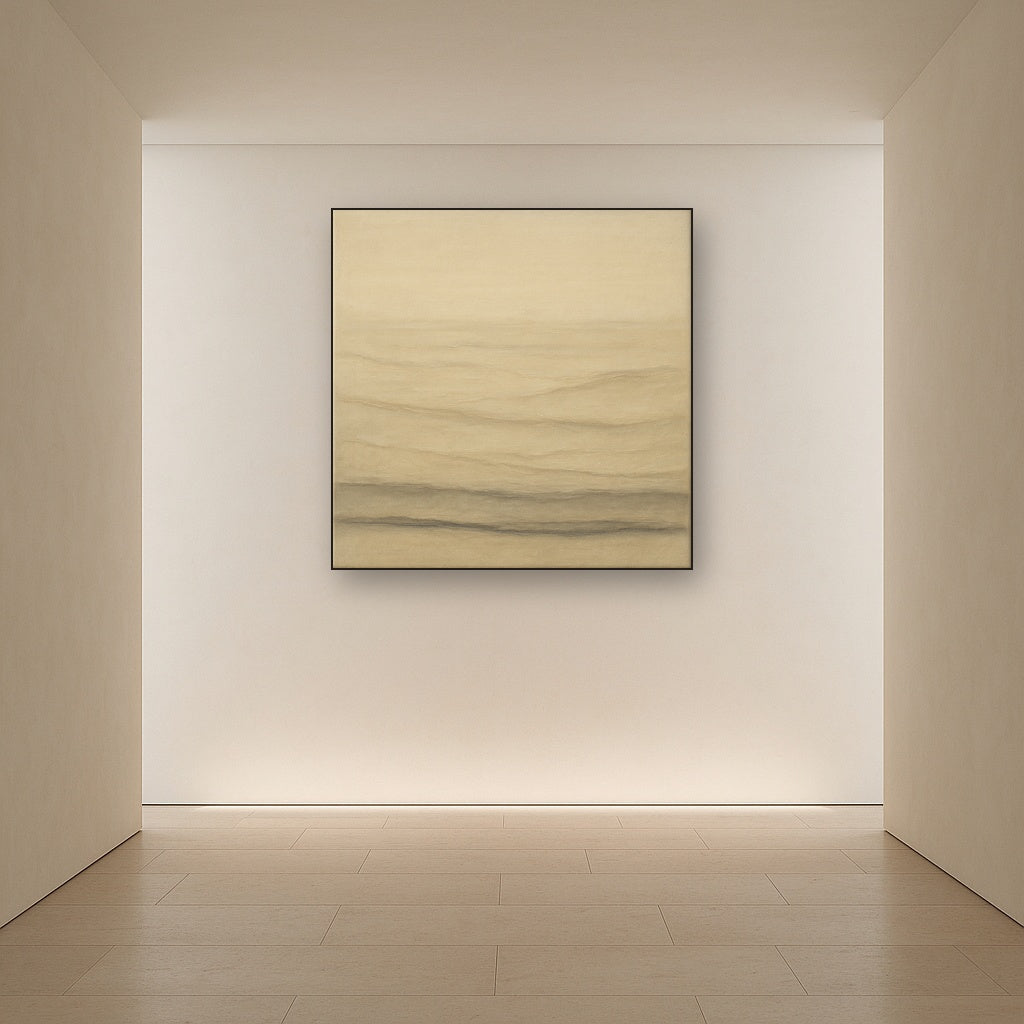 Raw Limestone Horizon & Washed Linen No. 24 Oil Painting Staged in Bright Entryway and Hallway Gallery Wall, Hand Painted Fine Art on Linen
