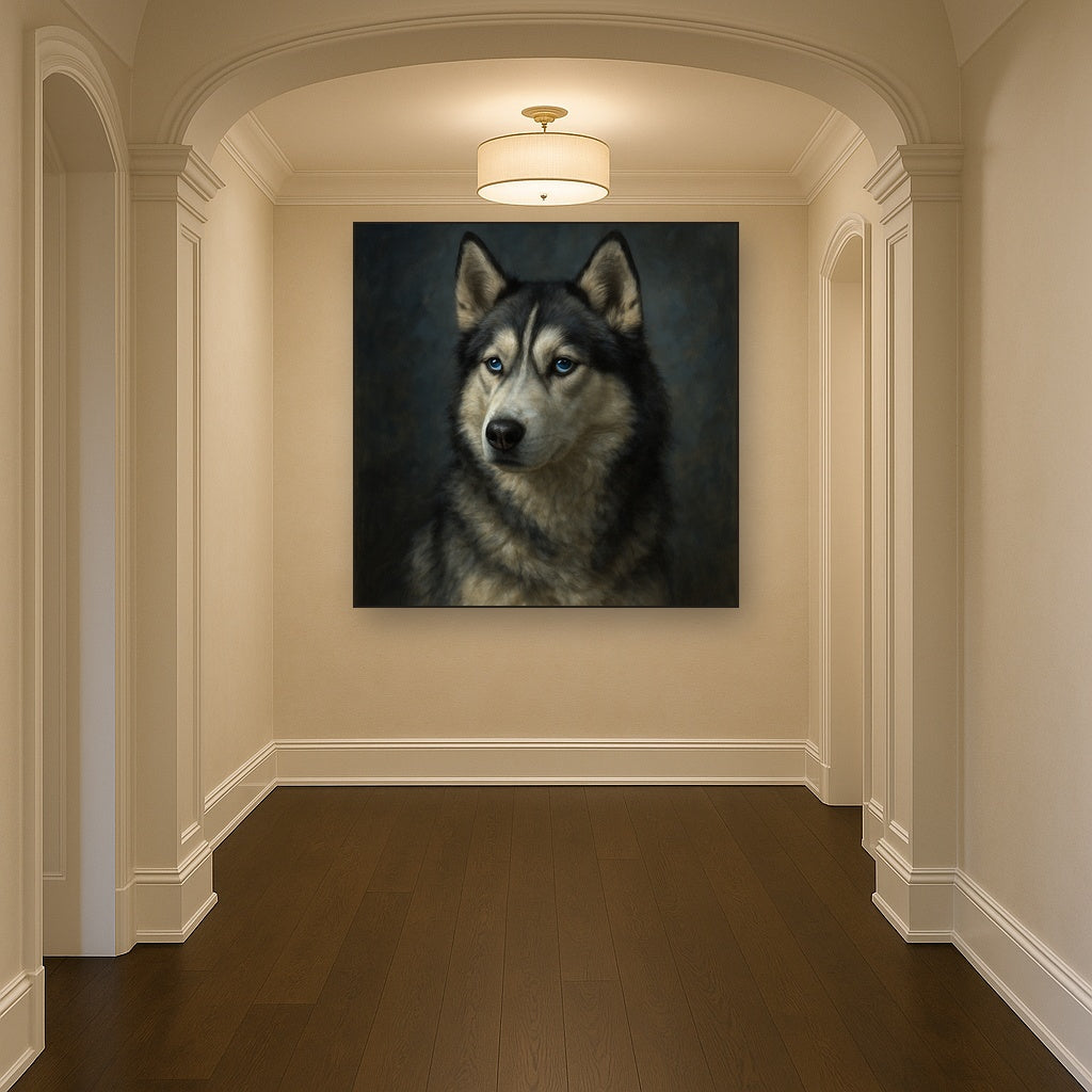 Siberian Husky with Luminous Ice Blue Eyes No. 4 Fine Art Oil Painting - View 5