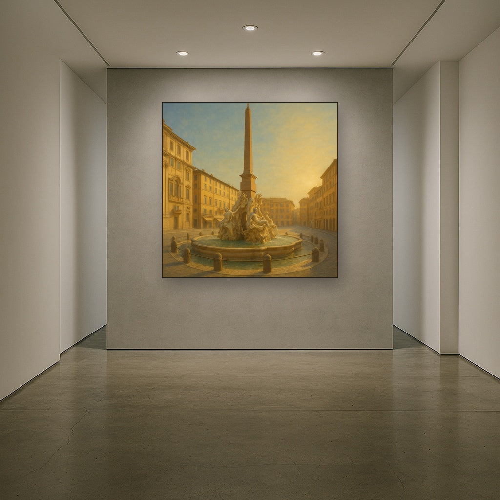 Rome Piazza Fountain in Morning Sunlight No. 14 Oil Painting - View 5