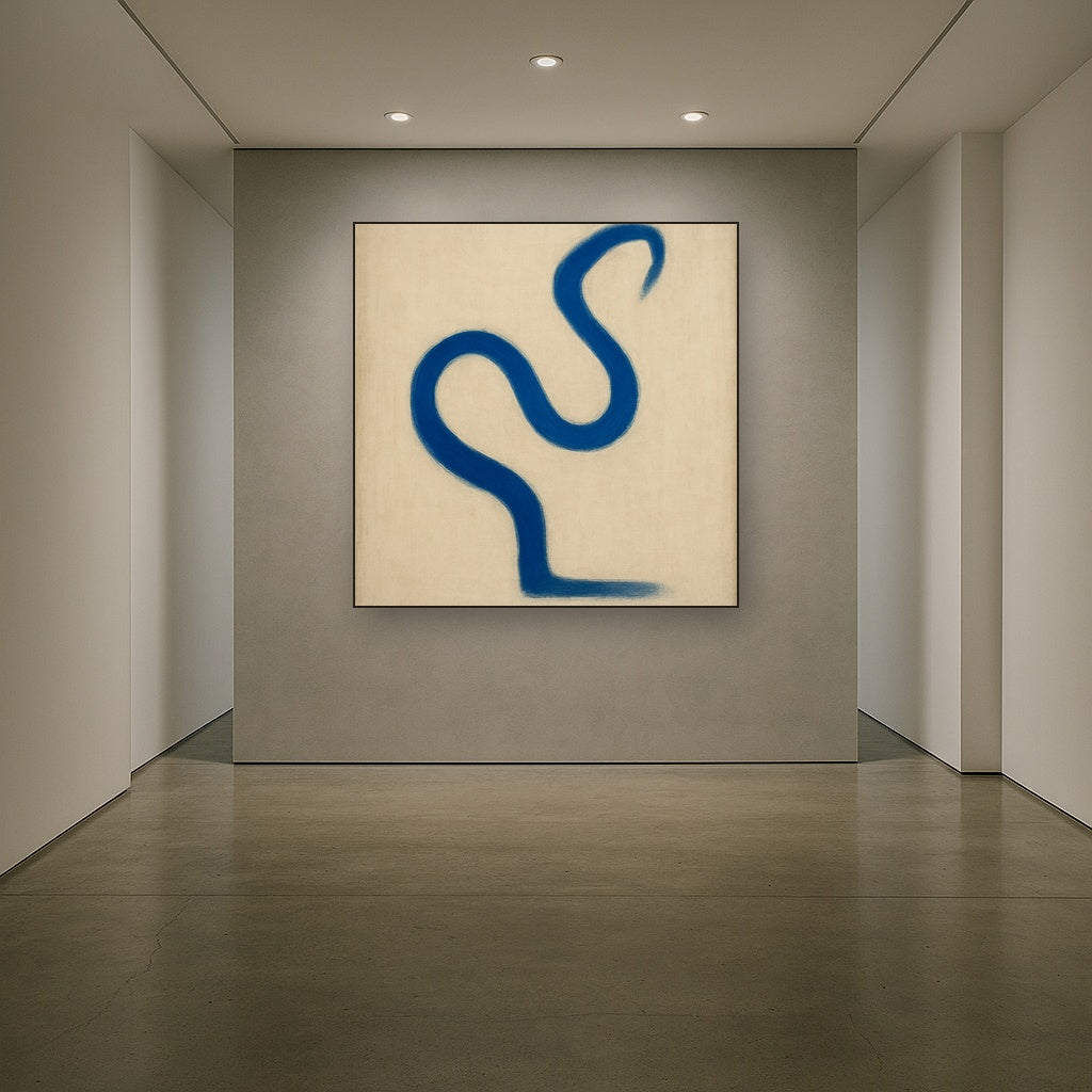 Cobalt Blue & Pale Oat Contour No. 8 - Modern Fine Art Oil Painting - View 5