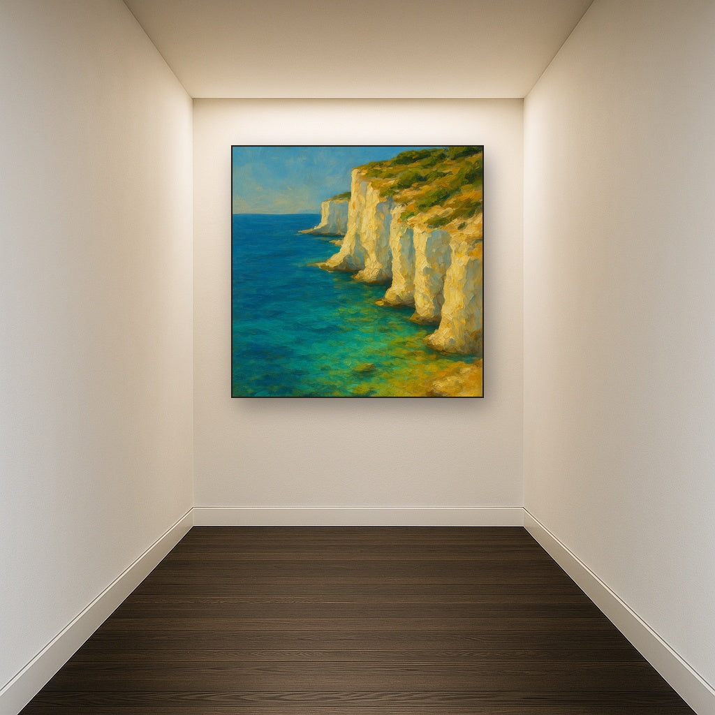 Mediterranean White Cliffs & Azure Horizon No. 8 Fine Art Oil Painting - View 5