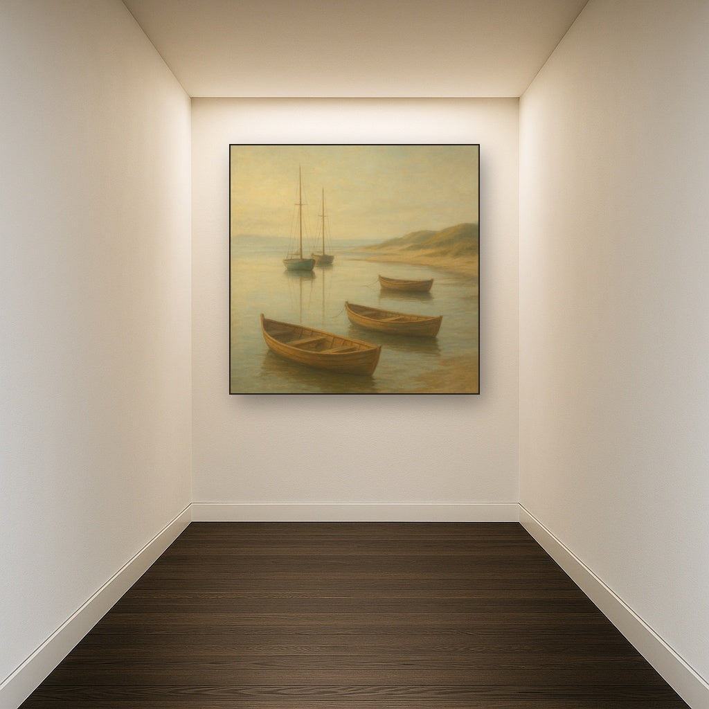 Quiet Fishing Harbor at Morning Low Tide No. 13 Oil Painting - View 5