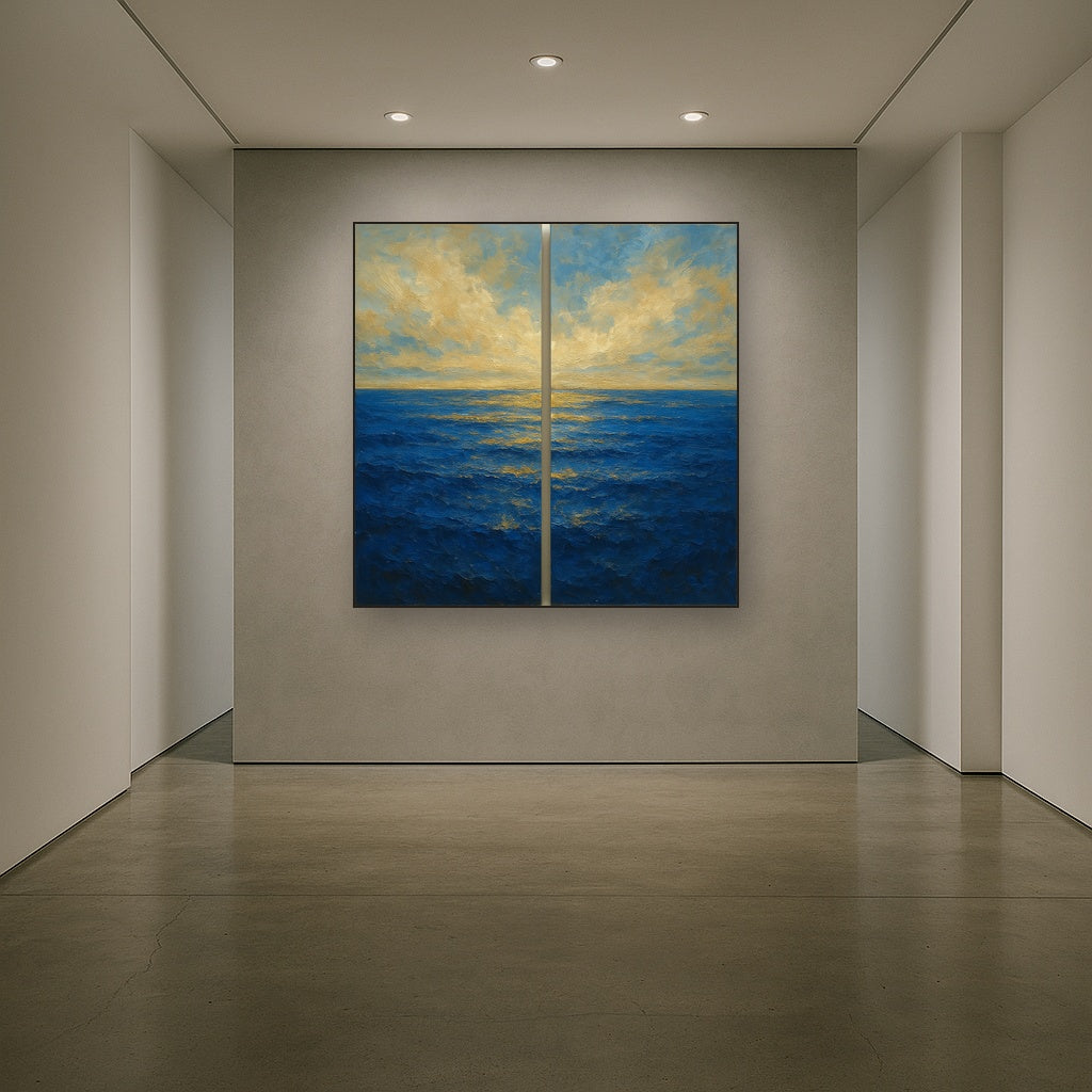 Elysian Horizon Diptych Pairing Oil Painting - Styled in Entryway Hallway