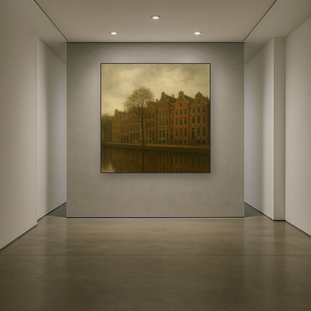 Amsterdam Canal Houses Under Overcast Sky No. 9 Oil Painting - View 5