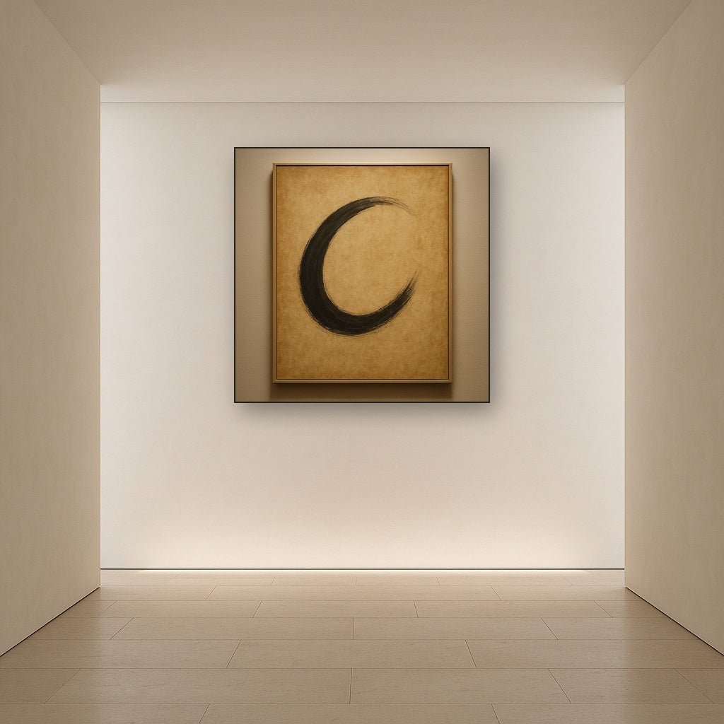 Aged Rice Paper & Charcoal Calligraphic Balance No. 15 Oil Painting Staged in Bright Entryway and Hallway Gallery Wall, Hand Painted Fine Art on Linen