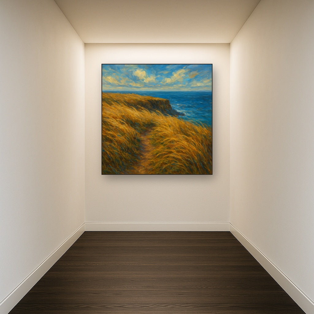 Wild Coastal Grasses on Windswept Bluff Fine Art Oil Painting - View 5