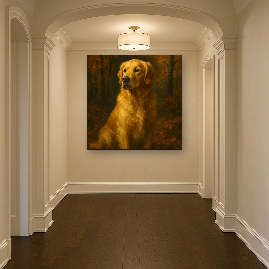 Noble Golden Retriever in Autumn Woods No. 4 Fine Art Oil Painting - View 5