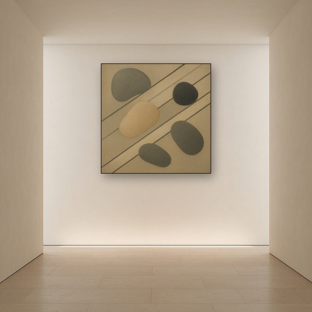 Organic Pebble Contours & Slanted Lines No. 12 Oil Painting Staged in Bright Entryway and Hallway Gallery Wall, Hand Painted Fine Art on Linen